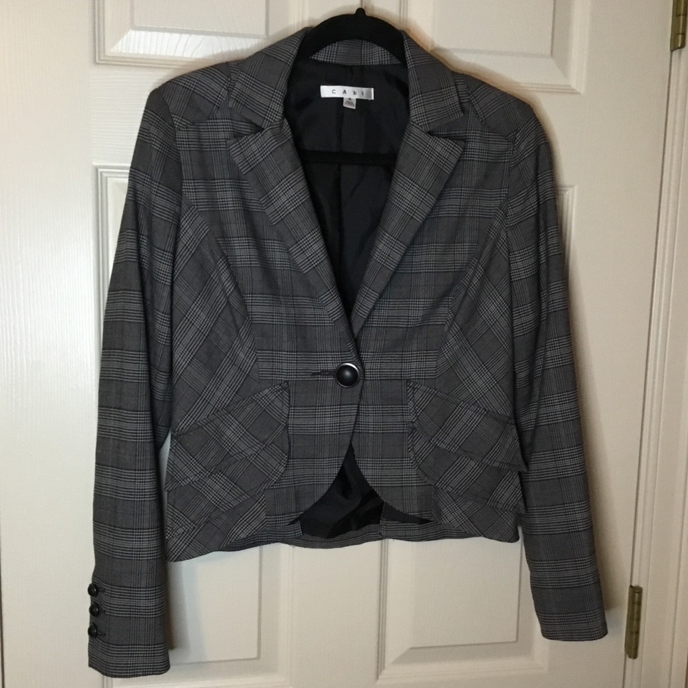 CAbi Counsel Plaid Gray Blazer Jacket #448 -  Size 4
